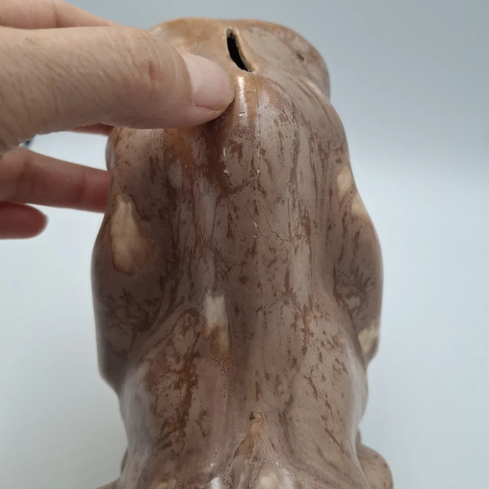Vintage Ceramic Bassett Hound Dog Coin Piggy Bank Statue Glazed Marbeled‎ Sad